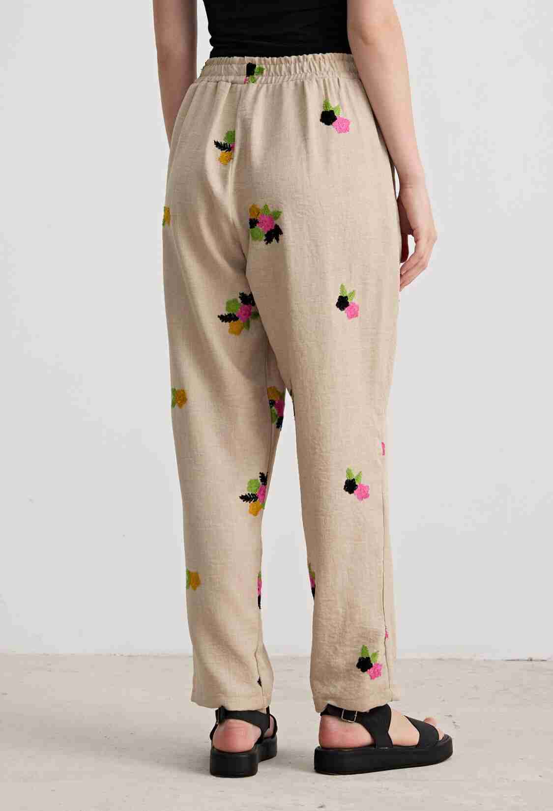 Women's Floral Patterned Elastic Waist Trousers Stone - Brand: Levure - Women & Kids, Baby Clothes Wholesale - TheBS Women