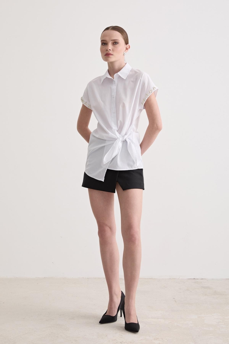 Stone Detailed Side Tie Shirt - Brand: Levure - Women & Kids, Baby Clothes Wholesale - TheBS Women