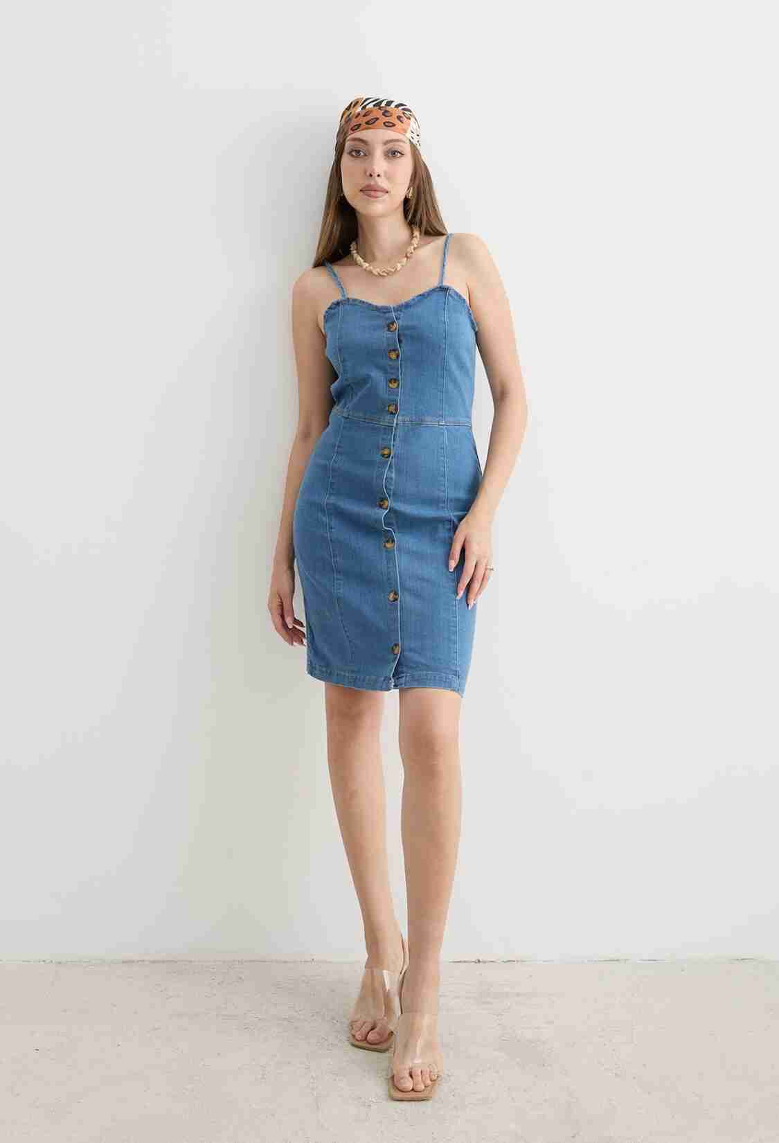 Women's Strapless Dress Blue With Strap Detail - Brand: Levure - Women & Kids, Baby Clothes Wholesale - TheBS Women