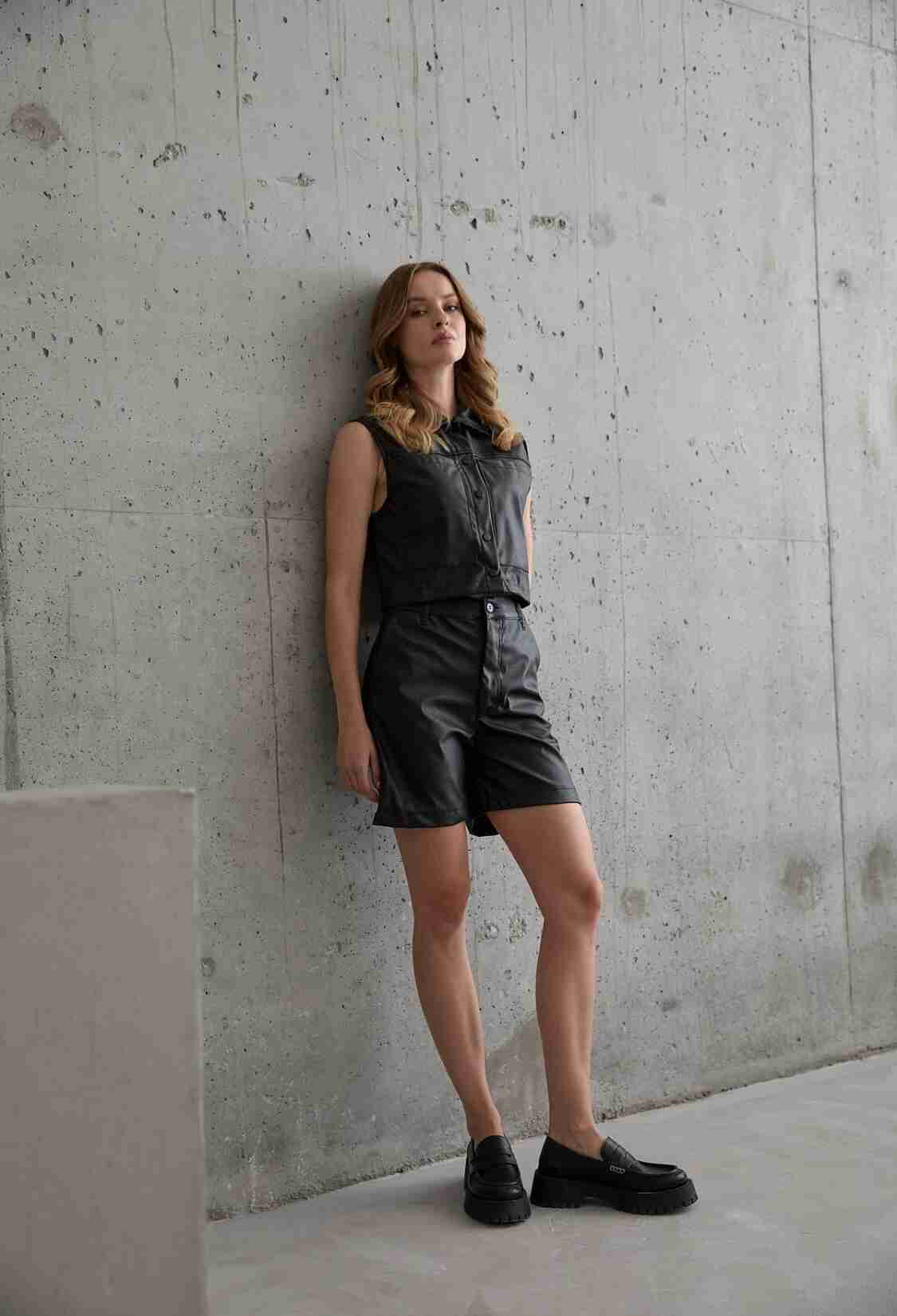 Women's Button Detailed Leather Short Shorts Black - Brand: Levure - Women & Kids, Baby Clothes Wholesale - TheBS Women