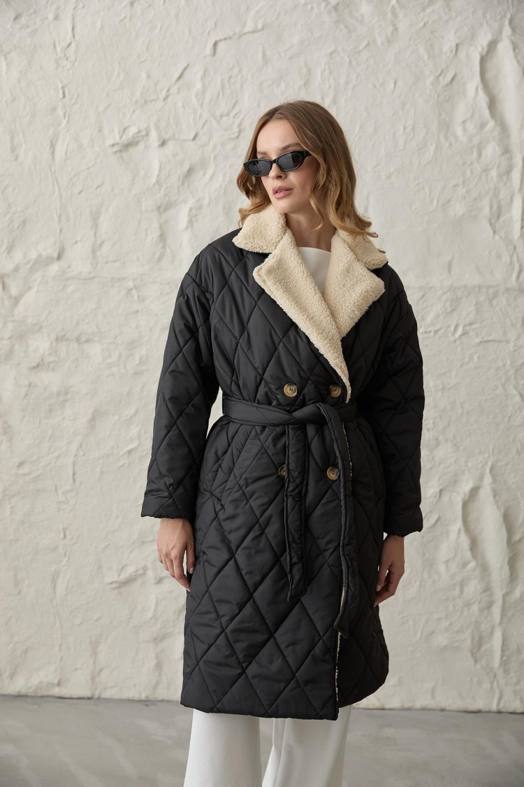 Faux Fur Collar Buttoned Quilted Coat - Brand: Levure - Women & Kids, Baby Clothes Wholesale - TheBS Women