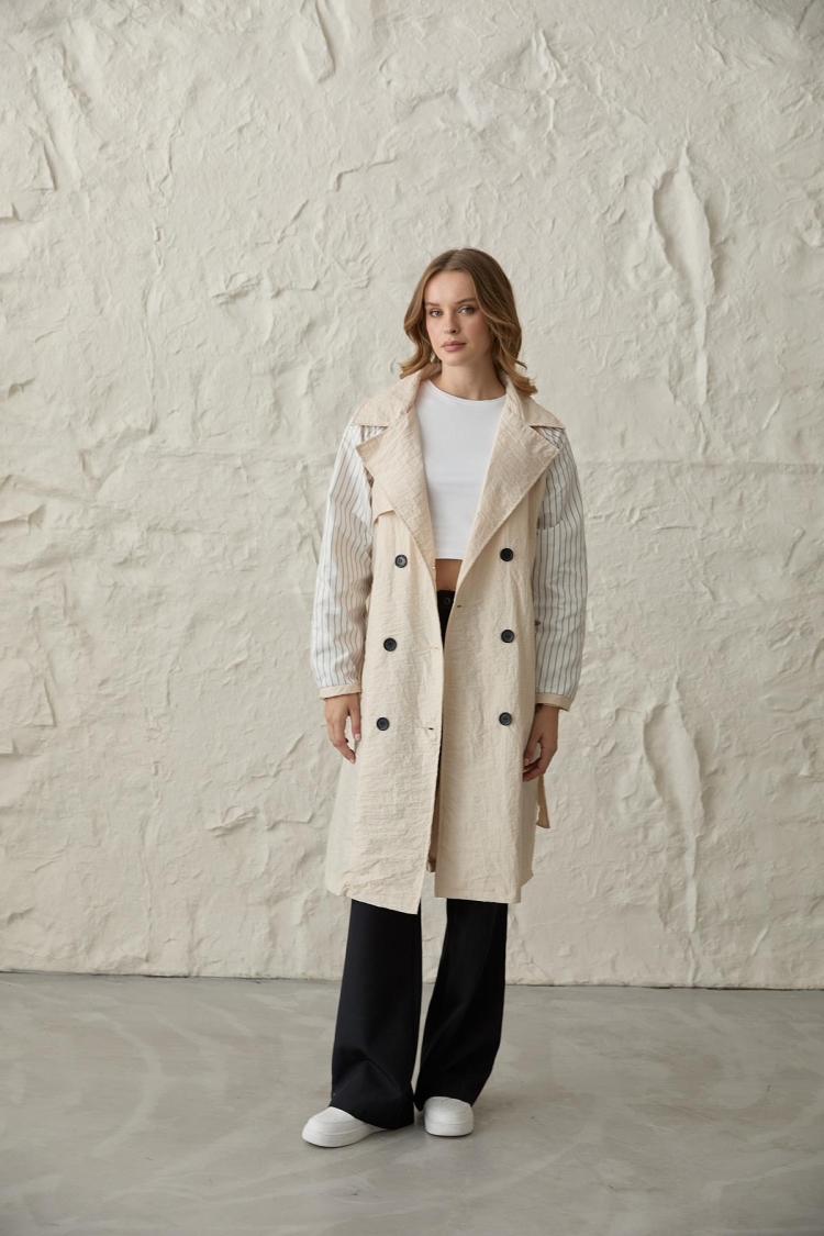 Back Print Detailed Buttoned Trench Coat - Brand: Levure - Women & Kids, Baby Clothes Wholesale - TheBS Women