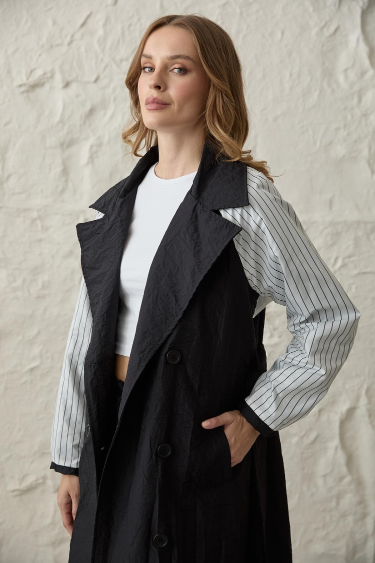 Back Print Detailed Buttoned Trench Coat - Brand: Levure - Women & Kids, Baby Clothes Wholesale - TheBS Women