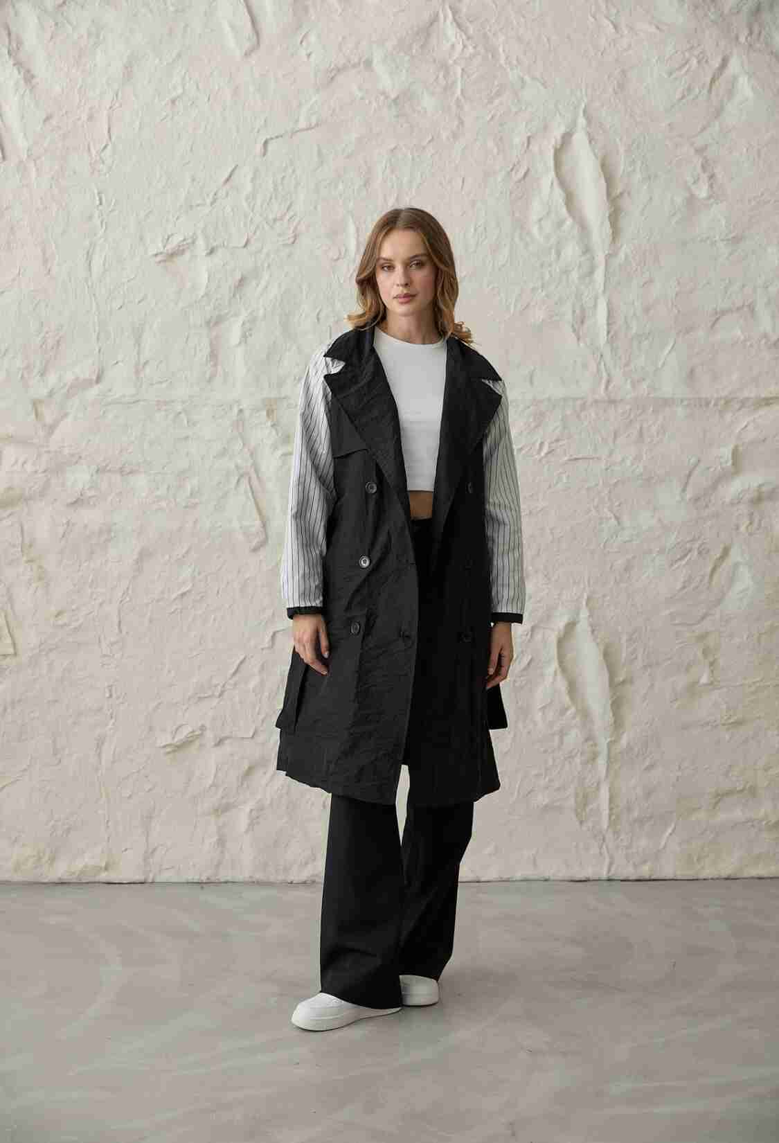 Back Print Detailed Buttoned Trench Coat - Brand: Levure - Women & Kids, Baby Clothes Wholesale - TheBS Women