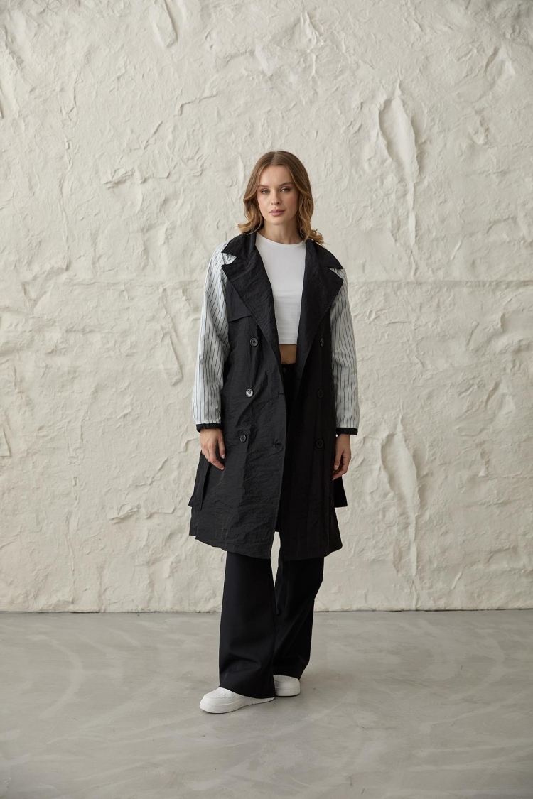 Back Print Detailed Buttoned Trench Coat - Brand: Levure - Women & Kids, Baby Clothes Wholesale - TheBS Women
