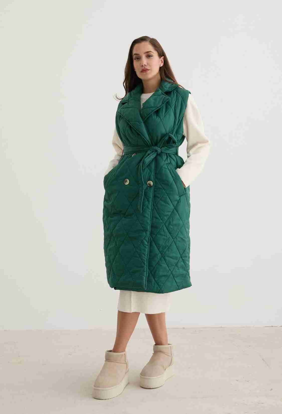Quilted Vest With Button Front And Waist Belt DetailDark - Brand: Levure - Women & Kids, Baby Clothes Wholesale - TheBS Women