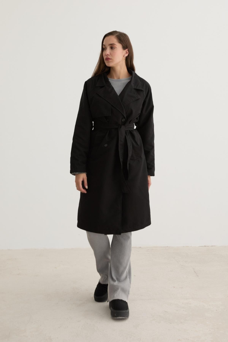 Waterproof Trench Coat With Button Detail Black - Brand: Levure - Women & Kids, Baby Clothes Wholesale - TheBS Women