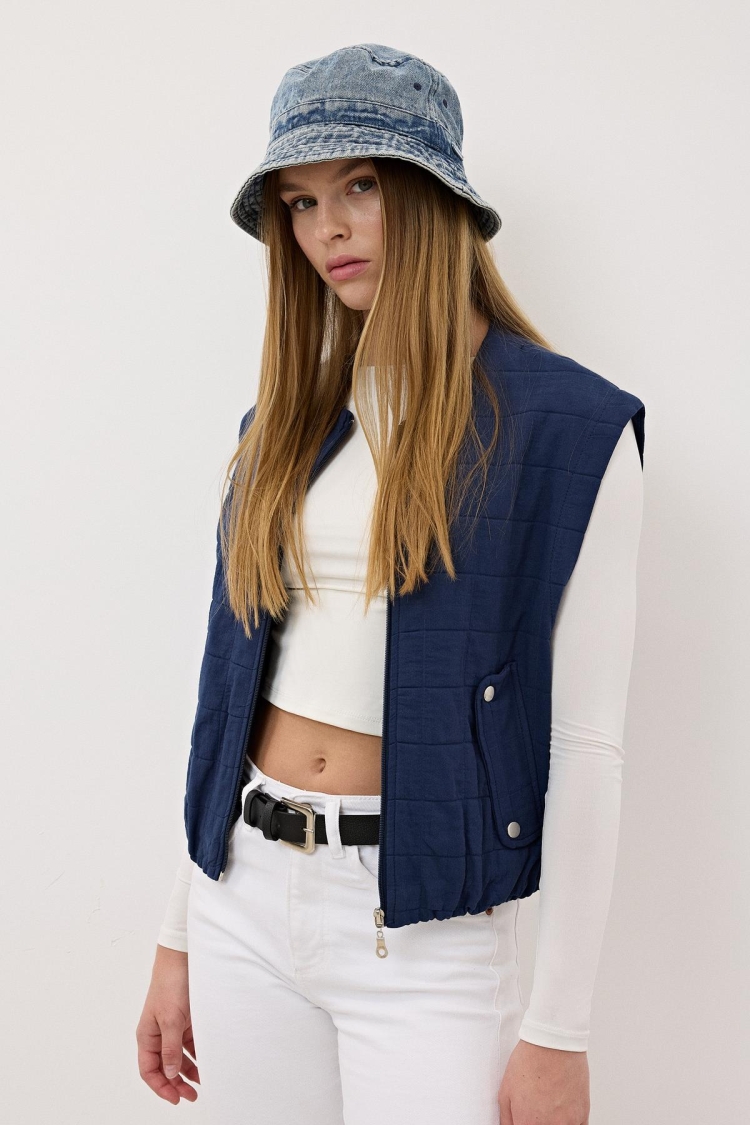 Women's Snap Detail Zipper Patterned Vest - Brand: Levure - Women & Kids, Baby Clothes Wholesale - TheBS Women