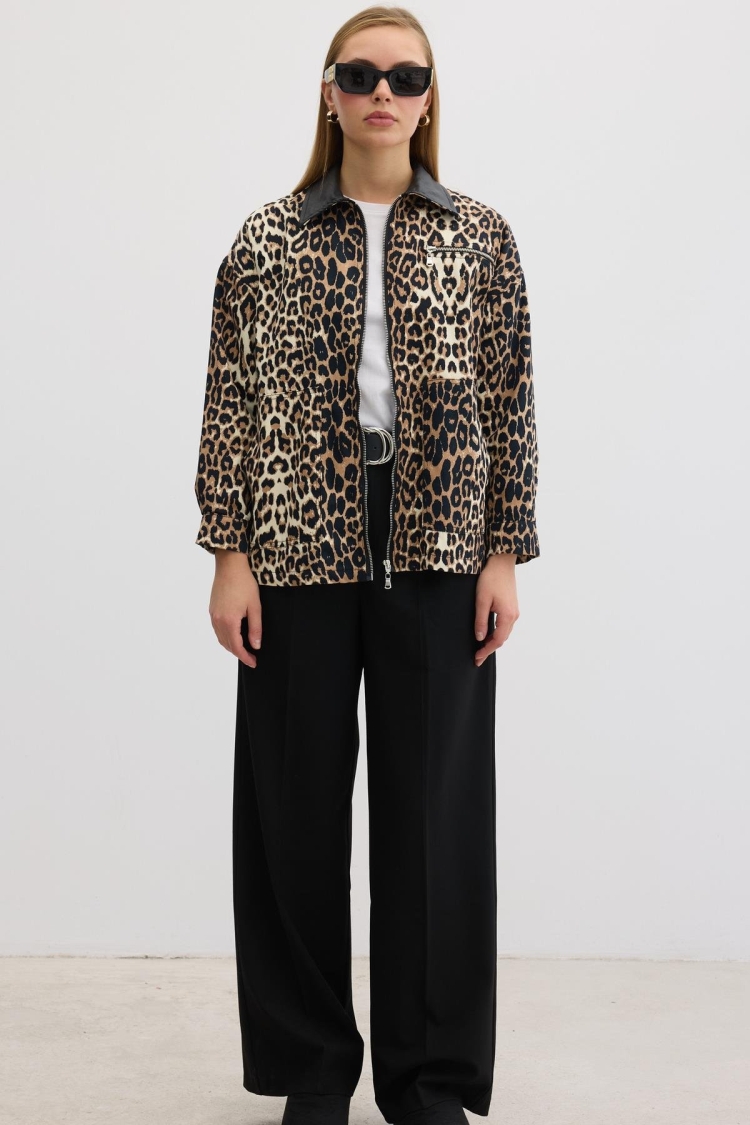 Women's Leopard Patterned Collar Garnished Coat - Brown - Brand: Levure - Women & Kids, Baby Clothes Wholesale - TheBS Women