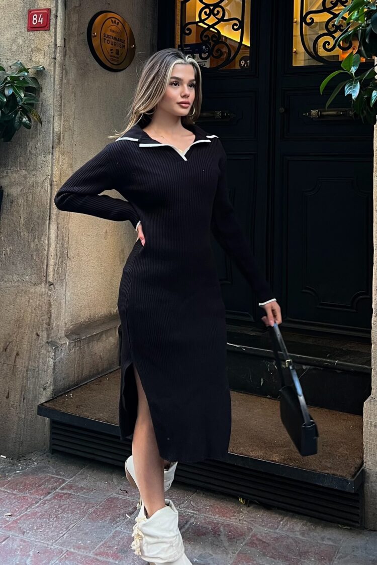 Polo Neck Knit Midi Dress - Brand: la & vetta - Women & Kids, Baby Clothes Wholesale - TheBS Women