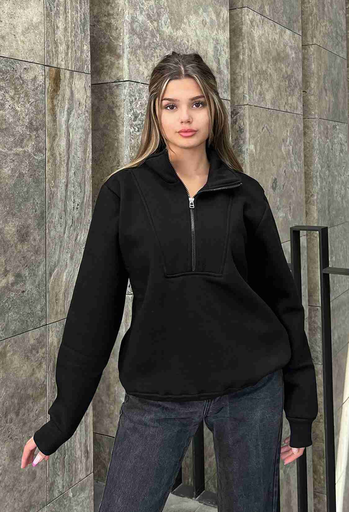 Zipper Detail Oversize Sweatshirt - Brand: la & vetta - Women & Kids, Baby Clothes Wholesale - TheBS Women