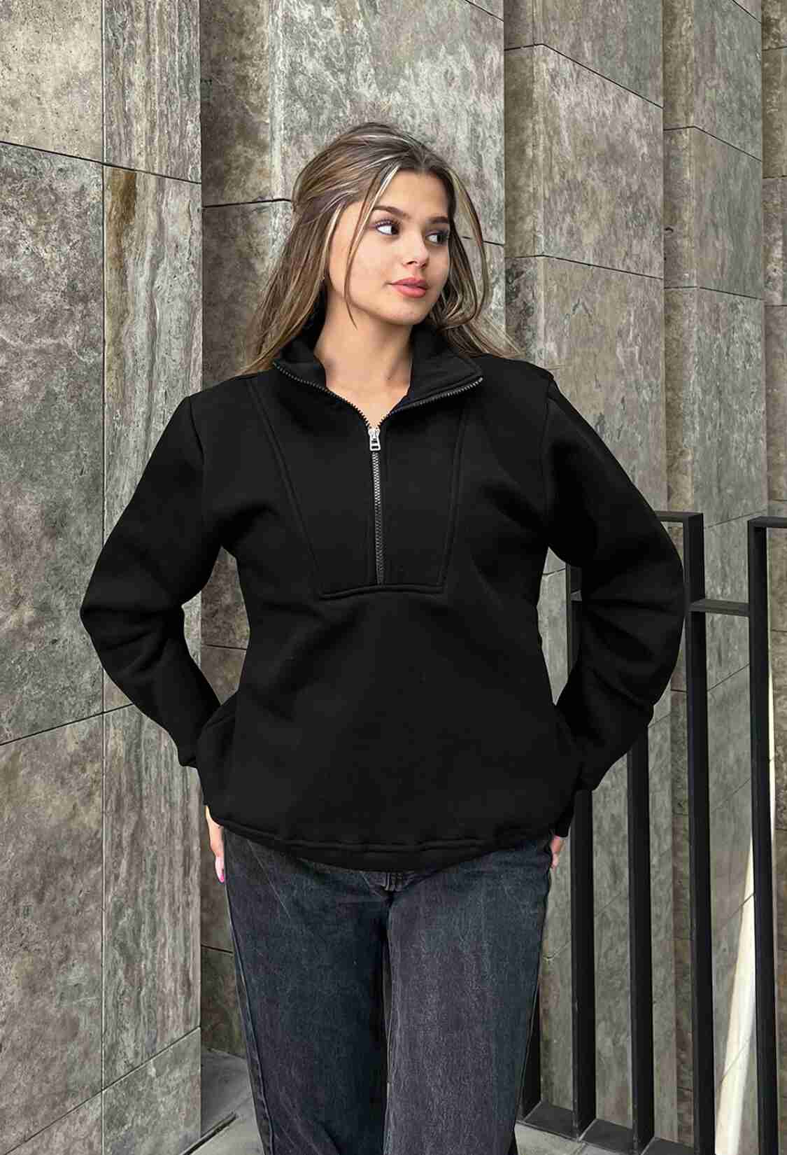 Zipper Detail Oversize Sweatshirt - Brand: la & vetta - Women & Kids, Baby Clothes Wholesale - TheBS Women