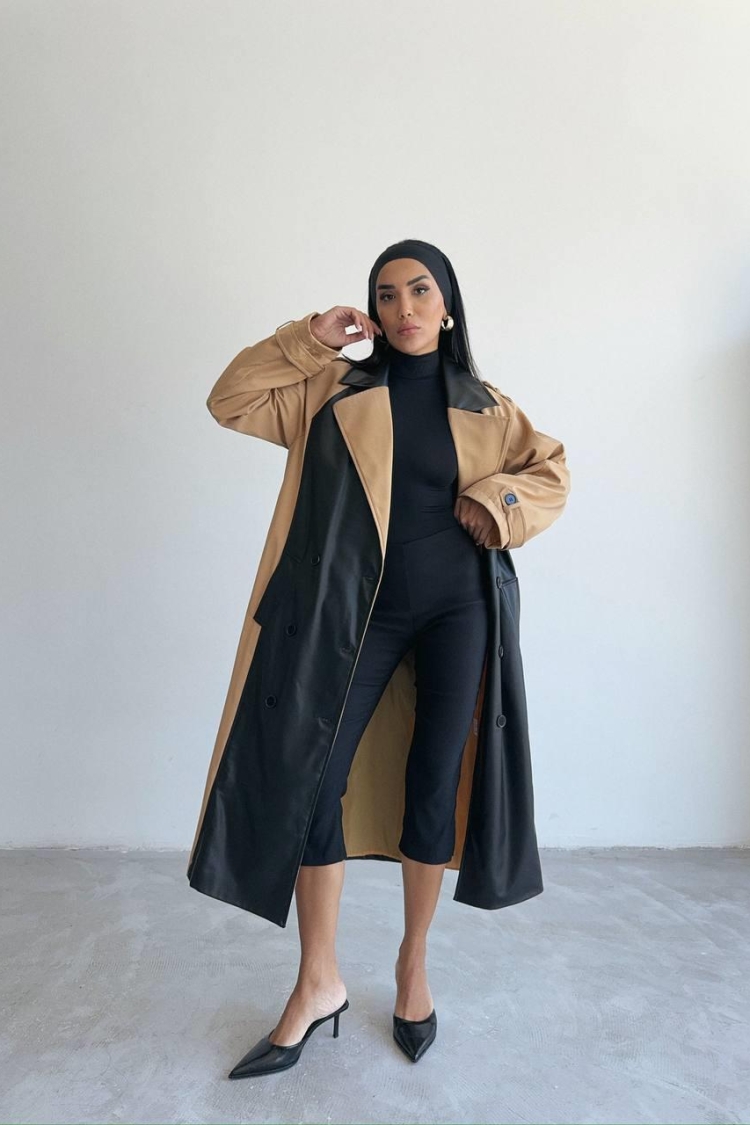 Leather Piece Buttoned Trench Coat - Brand: Ello - Women & Kids, Baby Clothes Wholesale - TheBS Women