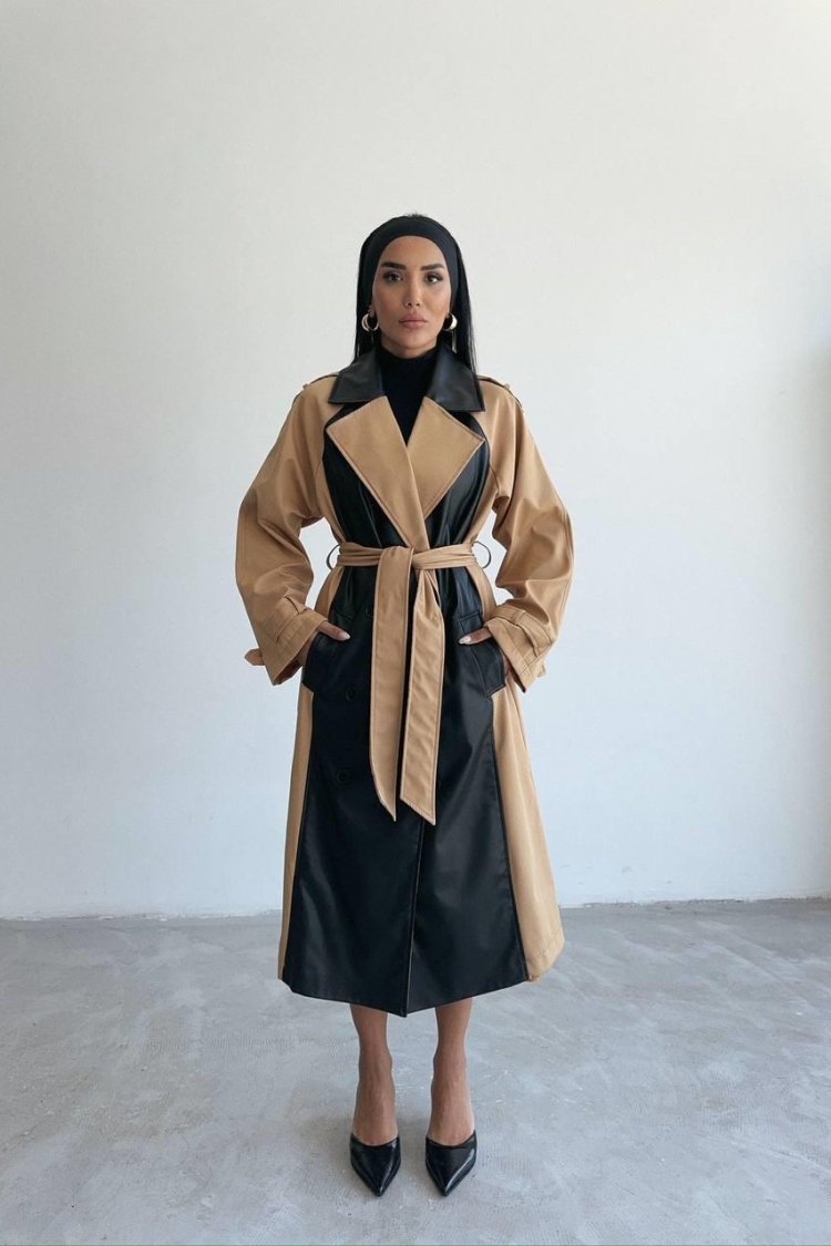 Leather Piece Buttoned Trench Coat - Brand: Ello - Women & Kids, Baby Clothes Wholesale - TheBS Women