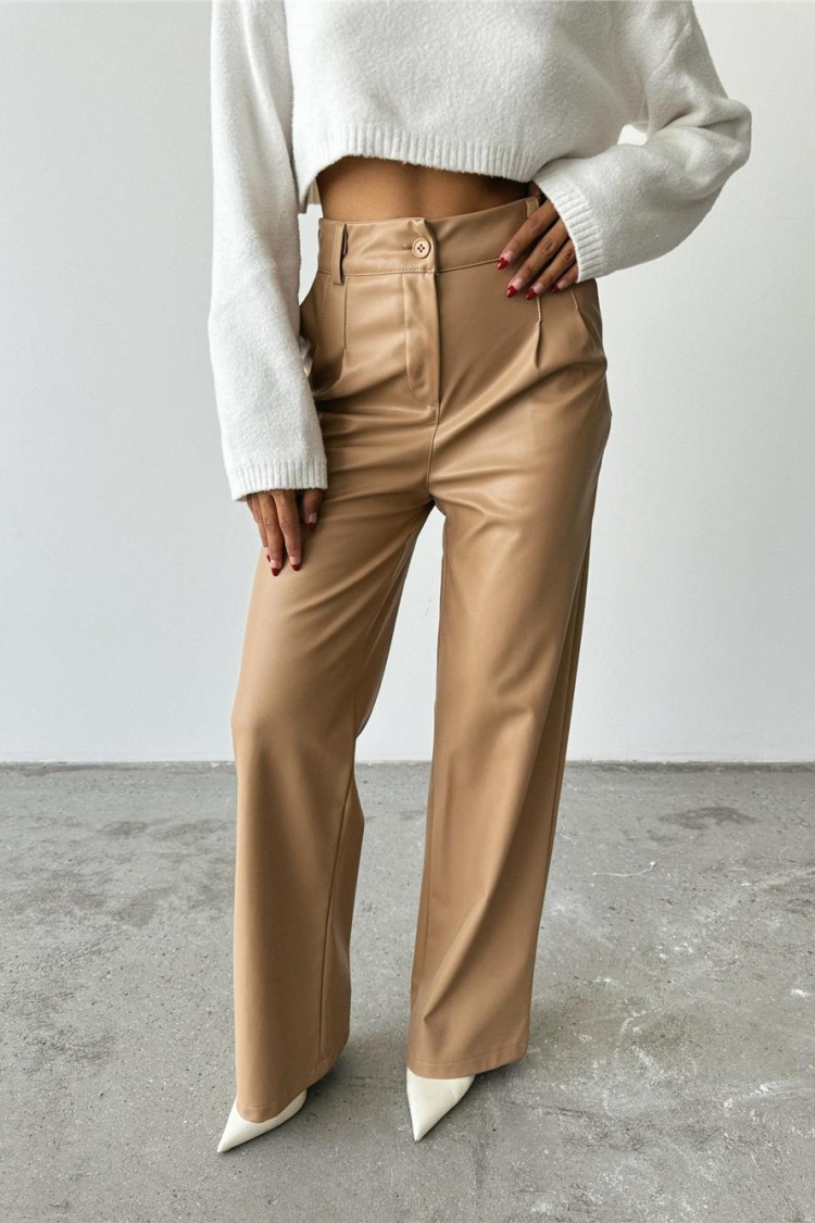 High Waist Leather Palazzo Trousers - Brand: Ello - Women & Kids, Baby Clothes Wholesale - TheBS Women