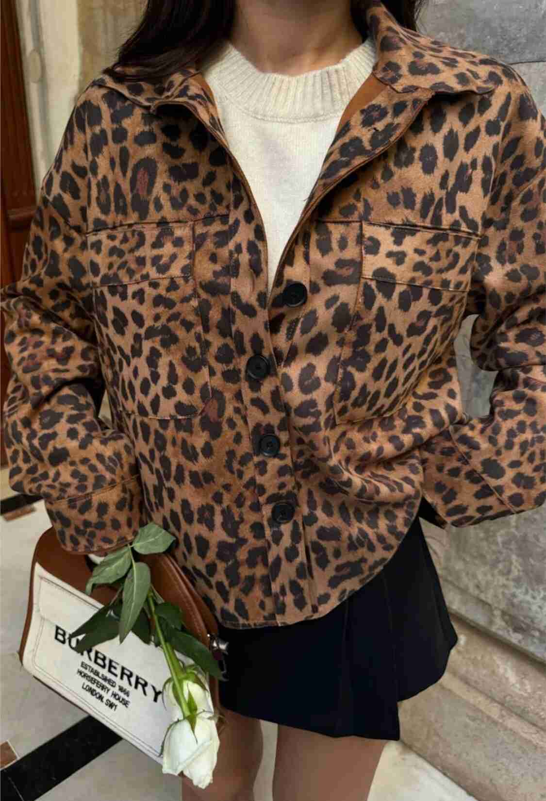 Leopard Pattern Suede Shirt - Brown - Brand: Ello - Women & Kids, Baby Clothes Wholesale - TheBS Women