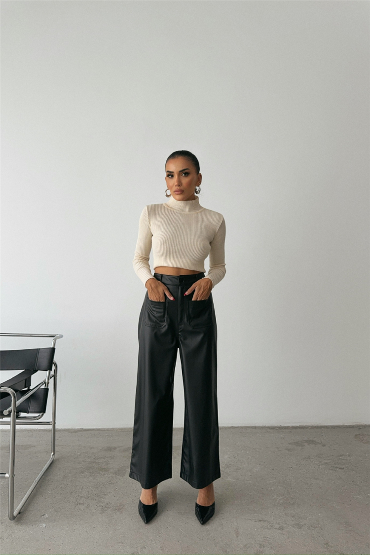Leather Ankle Trousers With Front Pocket Detail - Brand: Ello - Women & Kids, Baby Clothes Wholesale - TheBS Women