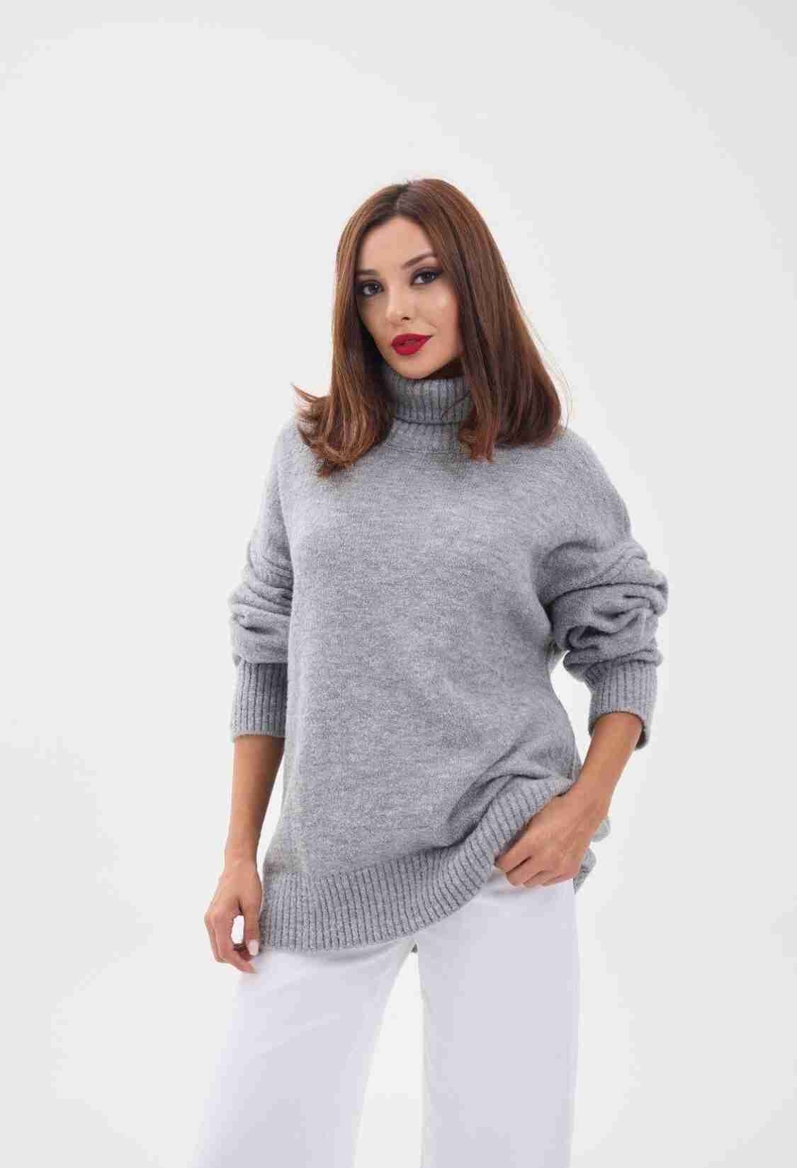 Knitted Fisherman Casual Sweater - Gray - Brand: Fame - Women & Kids, Baby Clothes Wholesale - TheBS Women