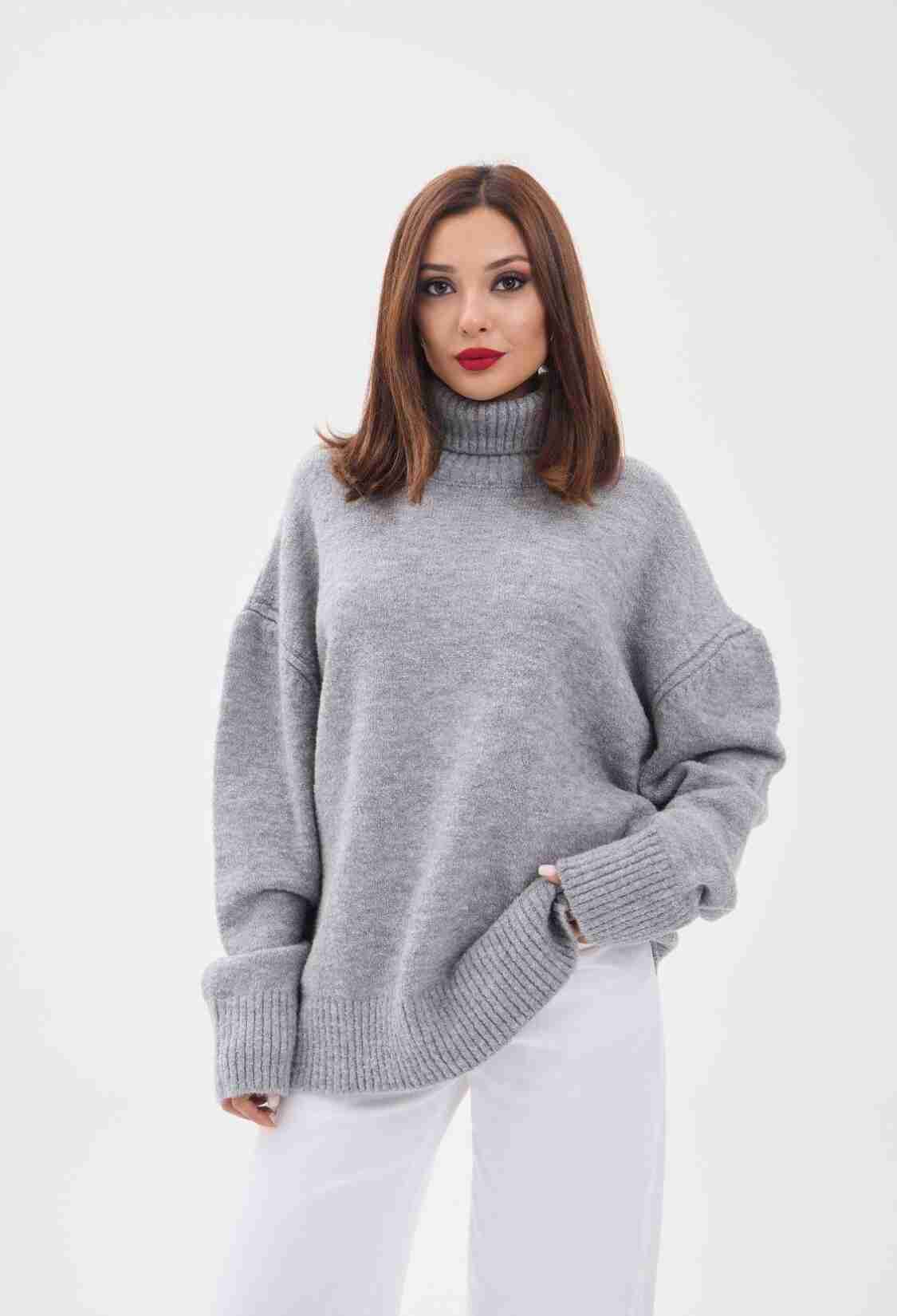 Knitted Fisherman Casual Sweater - Gray - Brand: Fame - Women & Kids, Baby Clothes Wholesale - TheBS Women