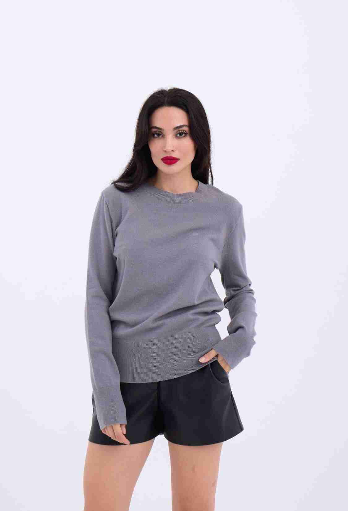 Knitwear Basic Sweater - Gray - Brand: Fame - Women & Kids, Baby Clothes Wholesale - TheBS Women