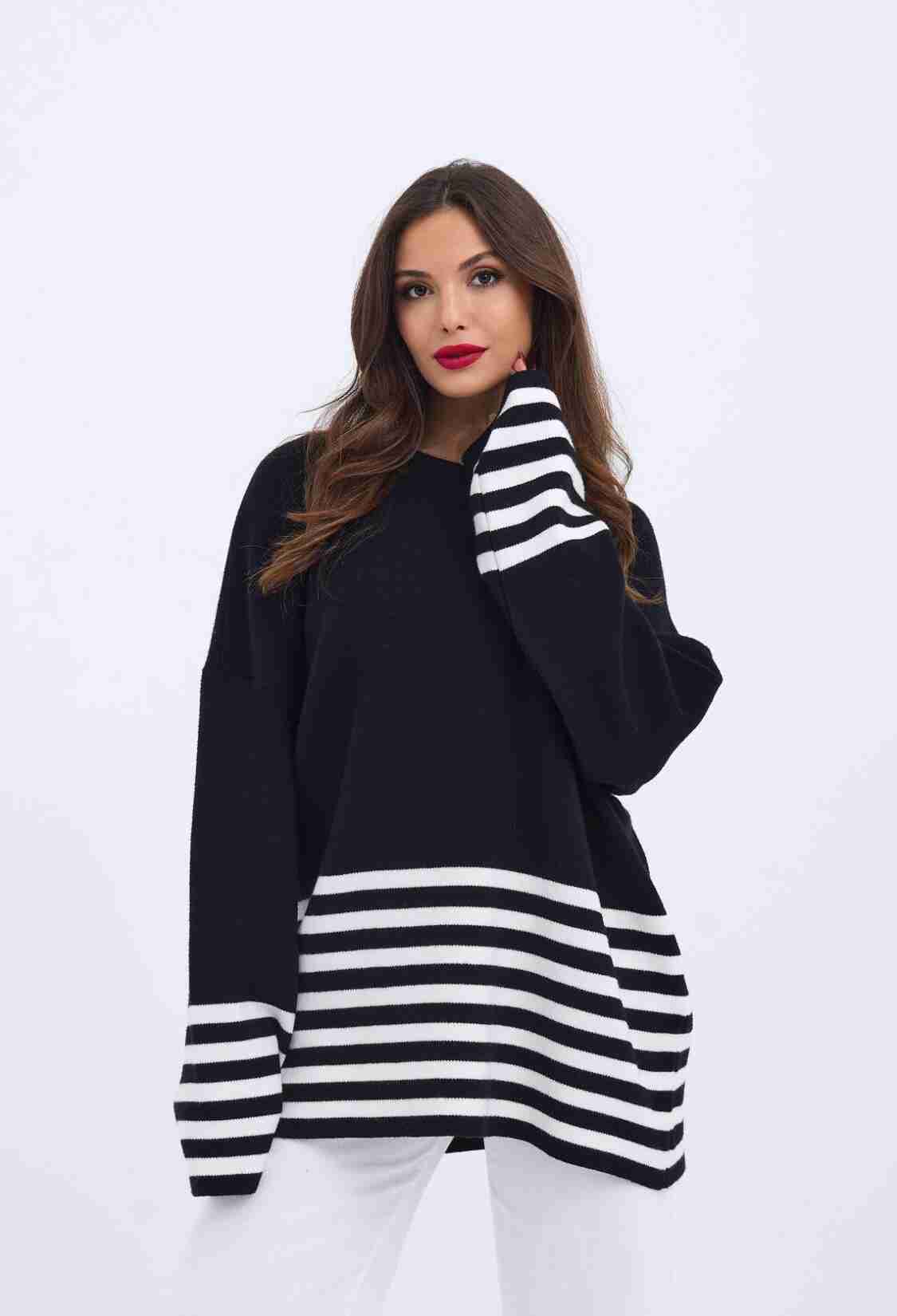 Knitted Striped Sweater -- Ecru - Brand: Fame - Women & Kids, Baby Clothes Wholesale - TheBS Women