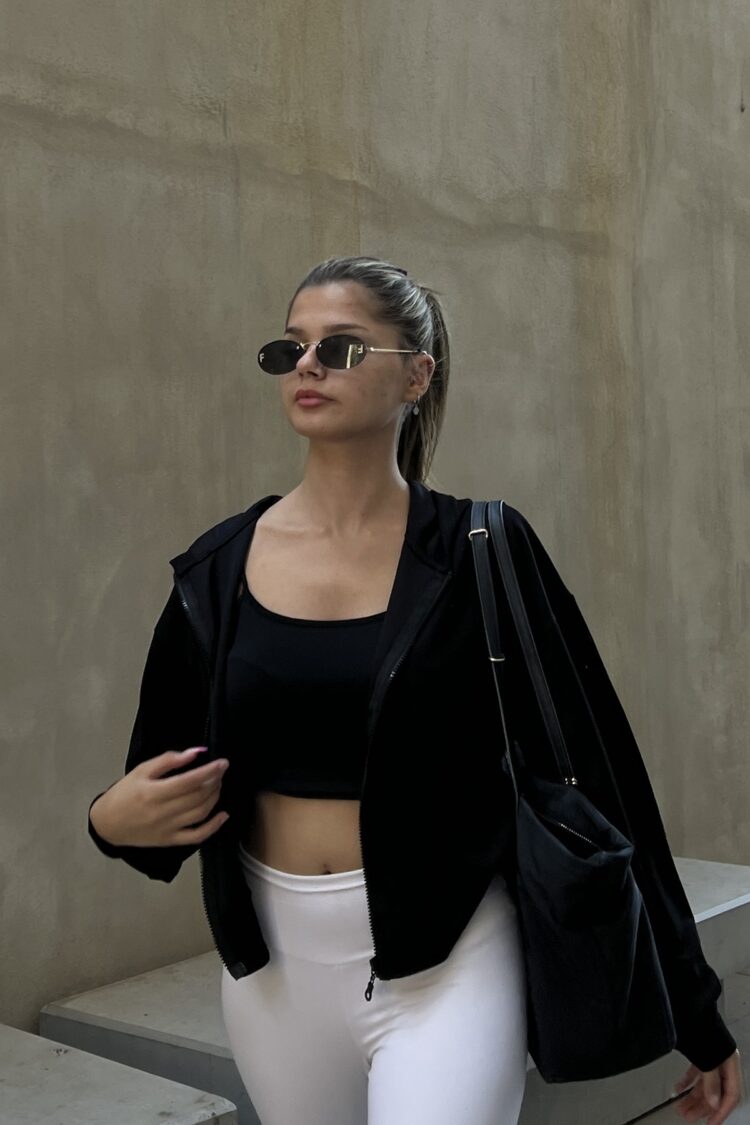 Hooded Zipper Crop Sweatshirt - Black - Brand: la & vetta - Women & Kids, Baby Clothes Wholesale - TheBS Women