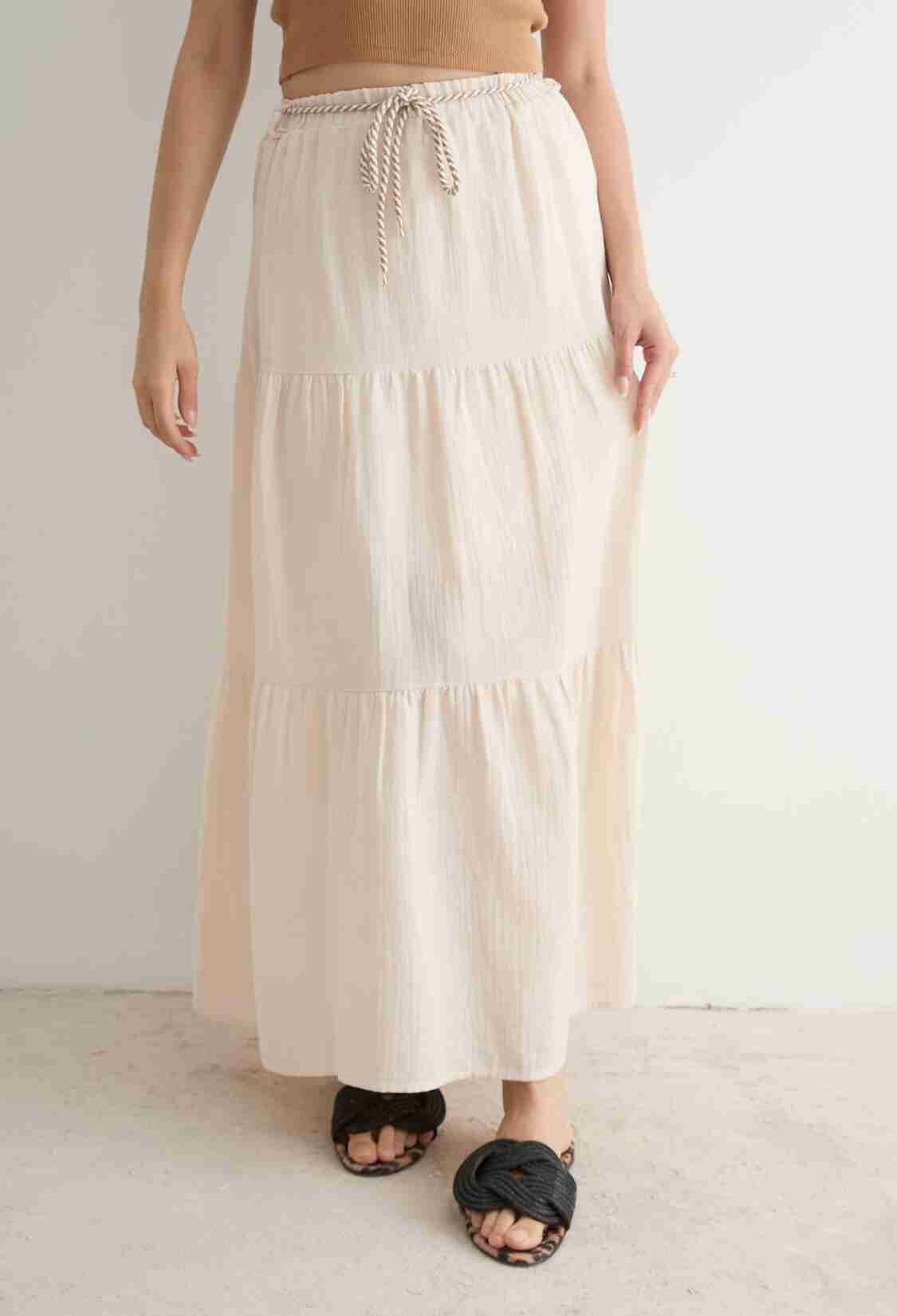 Elastic Waist And Cord Detail Long Skirt - Brand: Levure - Women & Kids, Baby Clothes Wholesale - TheBS Women