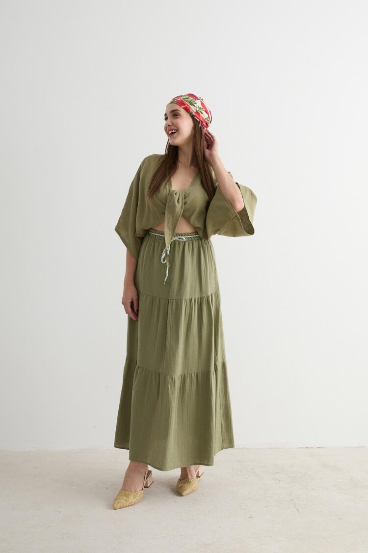 Elastic Waist And Cord Detailed Long Skirt - Brand: Levure - Women & Kids, Baby Clothes Wholesale - TheBS Women