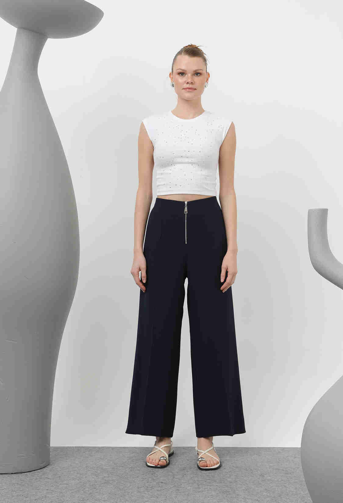 Women's Zipper Detailed Pencil Pants - Navy - Brand: Puane - Women & Kids, Baby Clothes Wholesale - TheBS Women