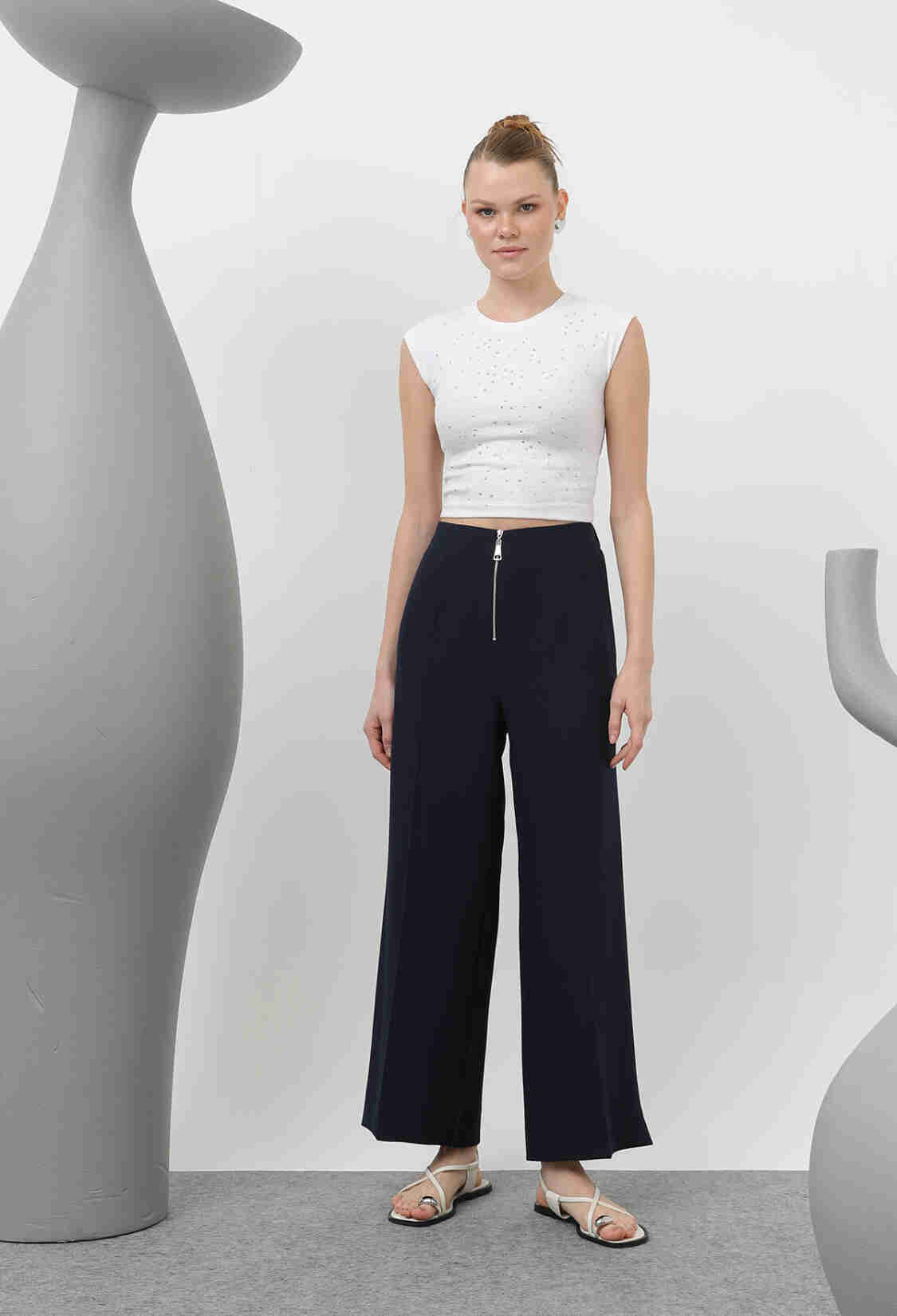 Women's Zipper Detailed Pencil Pants - Navy - Brand: Puane - Women & Kids, Baby Clothes Wholesale - TheBS Women