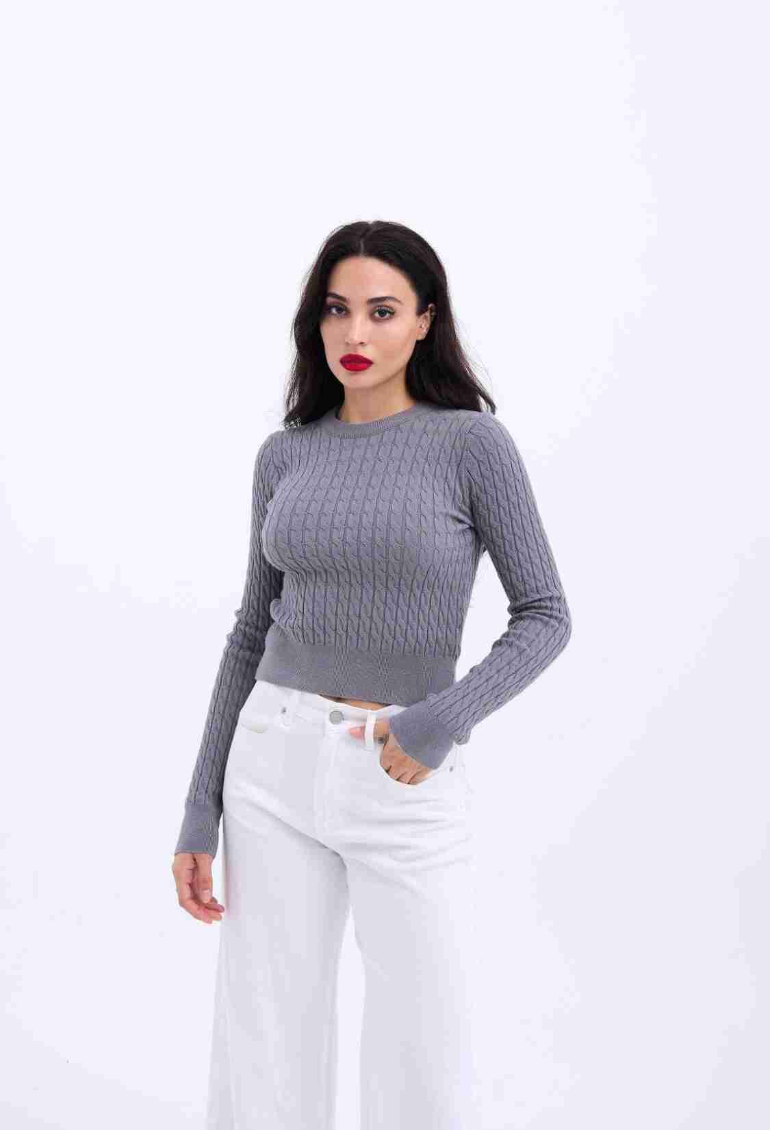Knitwear Hair Knit Sweater - Gray - Brand: Fame - Women & Kids, Baby Clothes Wholesale - TheBS Women