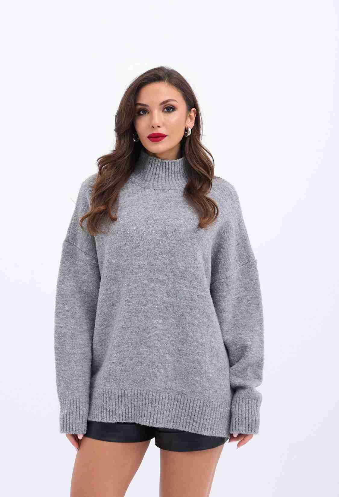 Knitwear Half Turtleneck Casual Sweater - Gray - Brand: Fame - Women & Kids, Baby Clothes Wholesale - TheBS Women