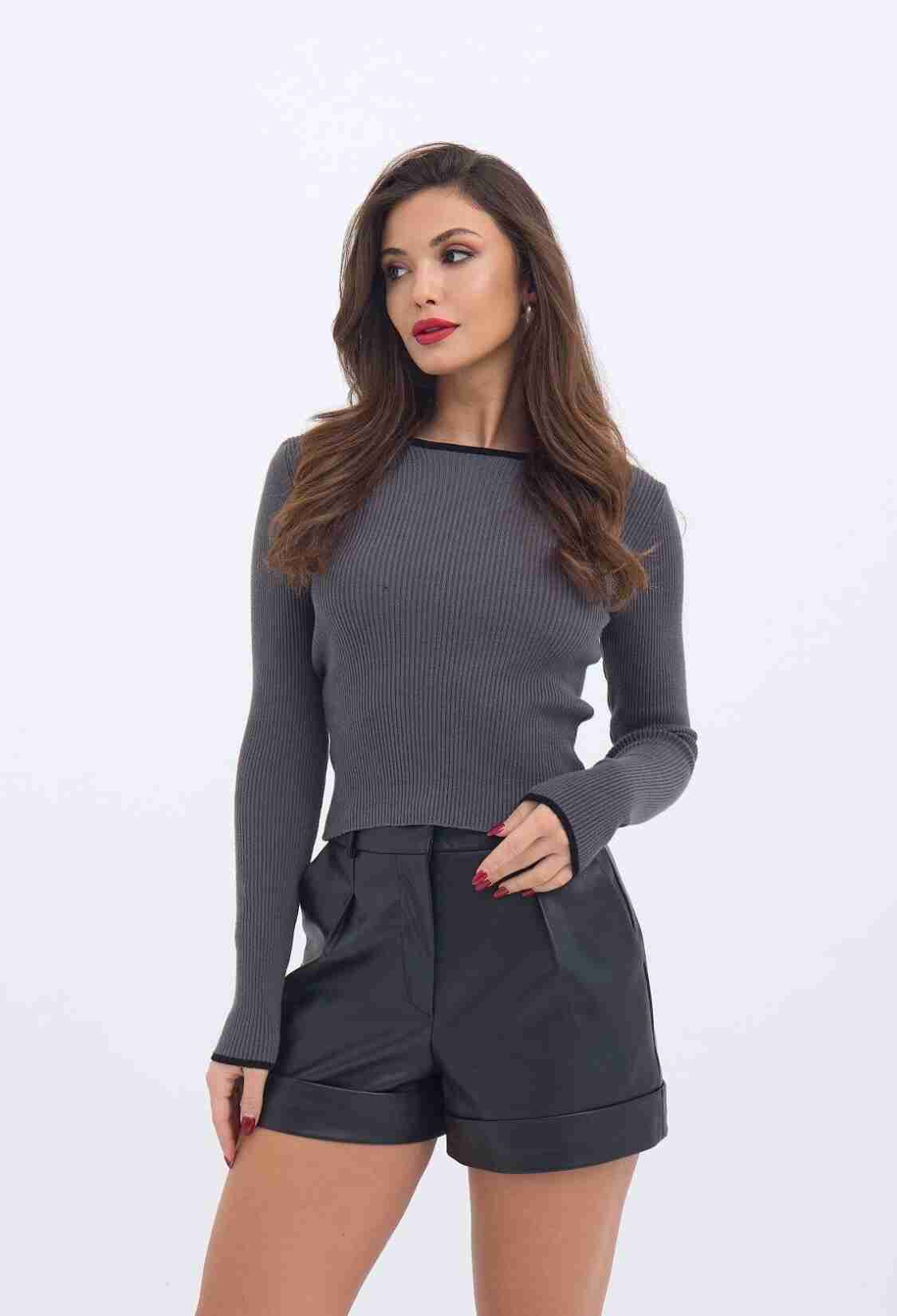 Knitwear Basic Collar Striped Sweater -- Black - Brand: Fame - Women & Kids, Baby Clothes Wholesale - TheBS Women