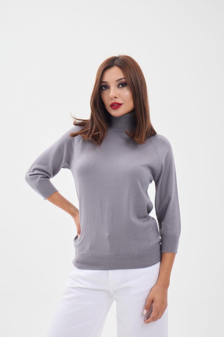Knitwear Poor Sleeve Turtleneck Sweater - Gray - Brand: Fame - Women & Kids, Baby Clothes Wholesale - TheBS Women