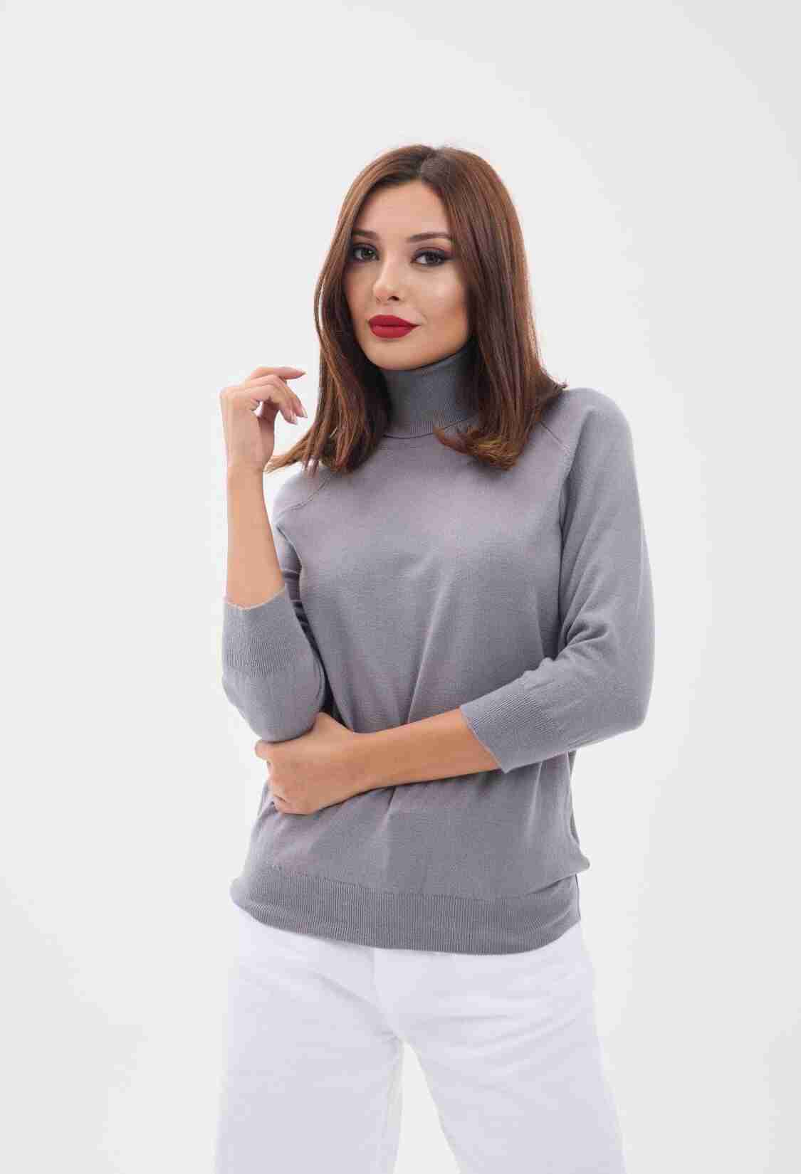 Knitwear Poor Sleeve Turtleneck Sweater - Gray - Brand: Fame - Women & Kids, Baby Clothes Wholesale - TheBS Women