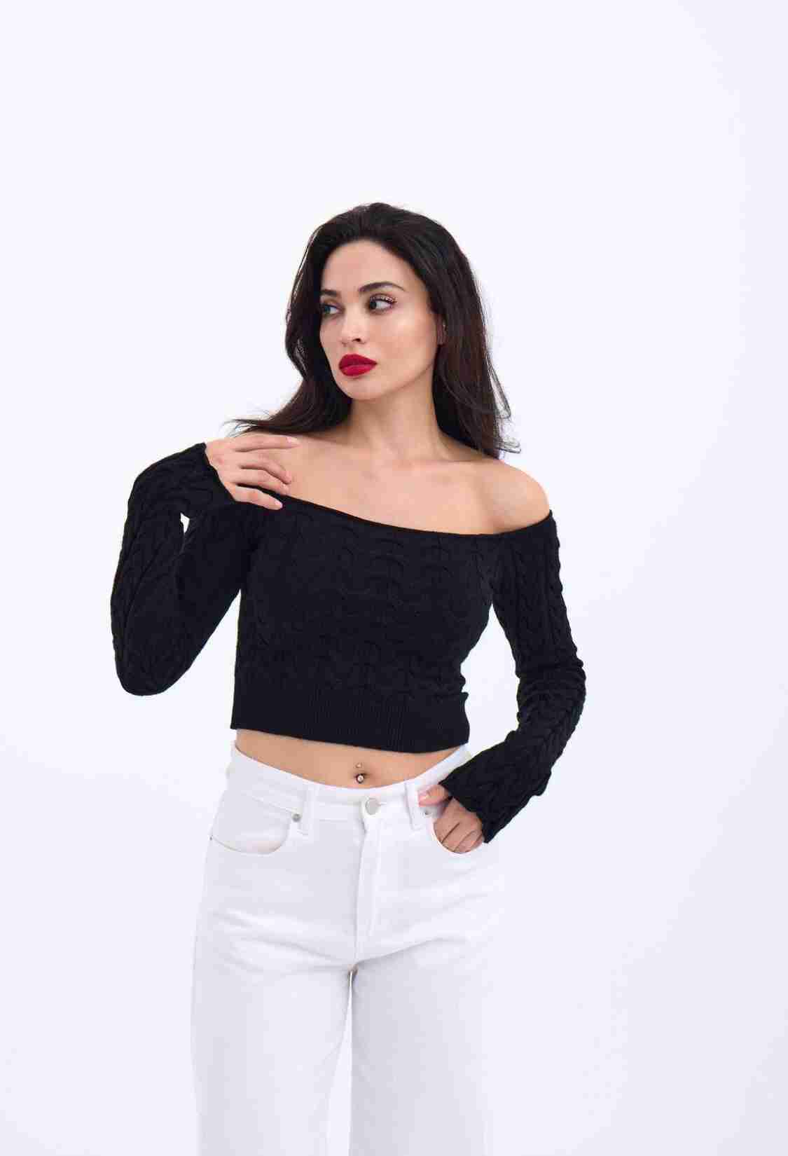 Knitwear Boat Neck Crop - Brand: Fame - Women & Kids, Baby Clothes Wholesale - TheBS Women