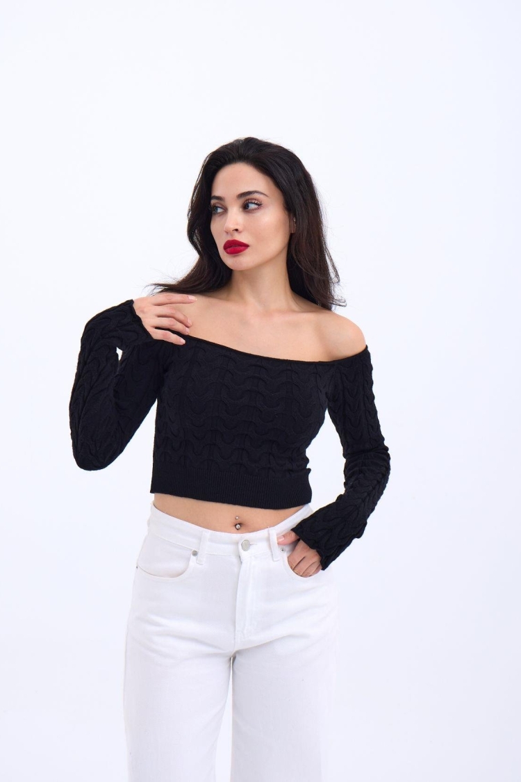 Knitwear Boat Neck Crop - Brand: Fame - Women & Kids, Baby Clothes Wholesale - TheBS Women