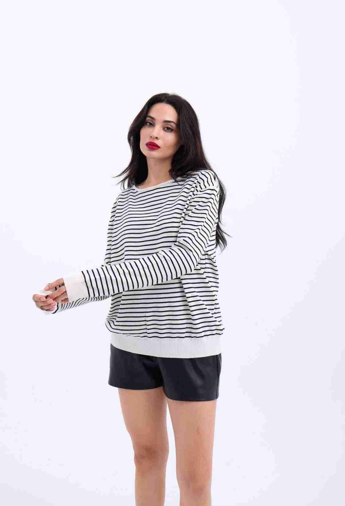 Knitted Striped Casual Sweater -- Black - Brand: Fame - Women & Kids, Baby Clothes Wholesale - TheBS Women