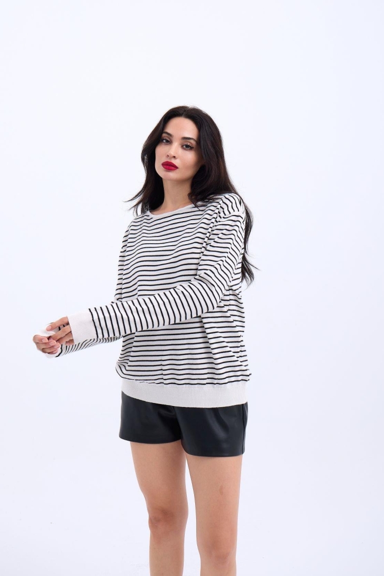 Knitted Striped Casual Sweater -- Black - Brand: Fame - Women & Kids, Baby Clothes Wholesale - TheBS Women