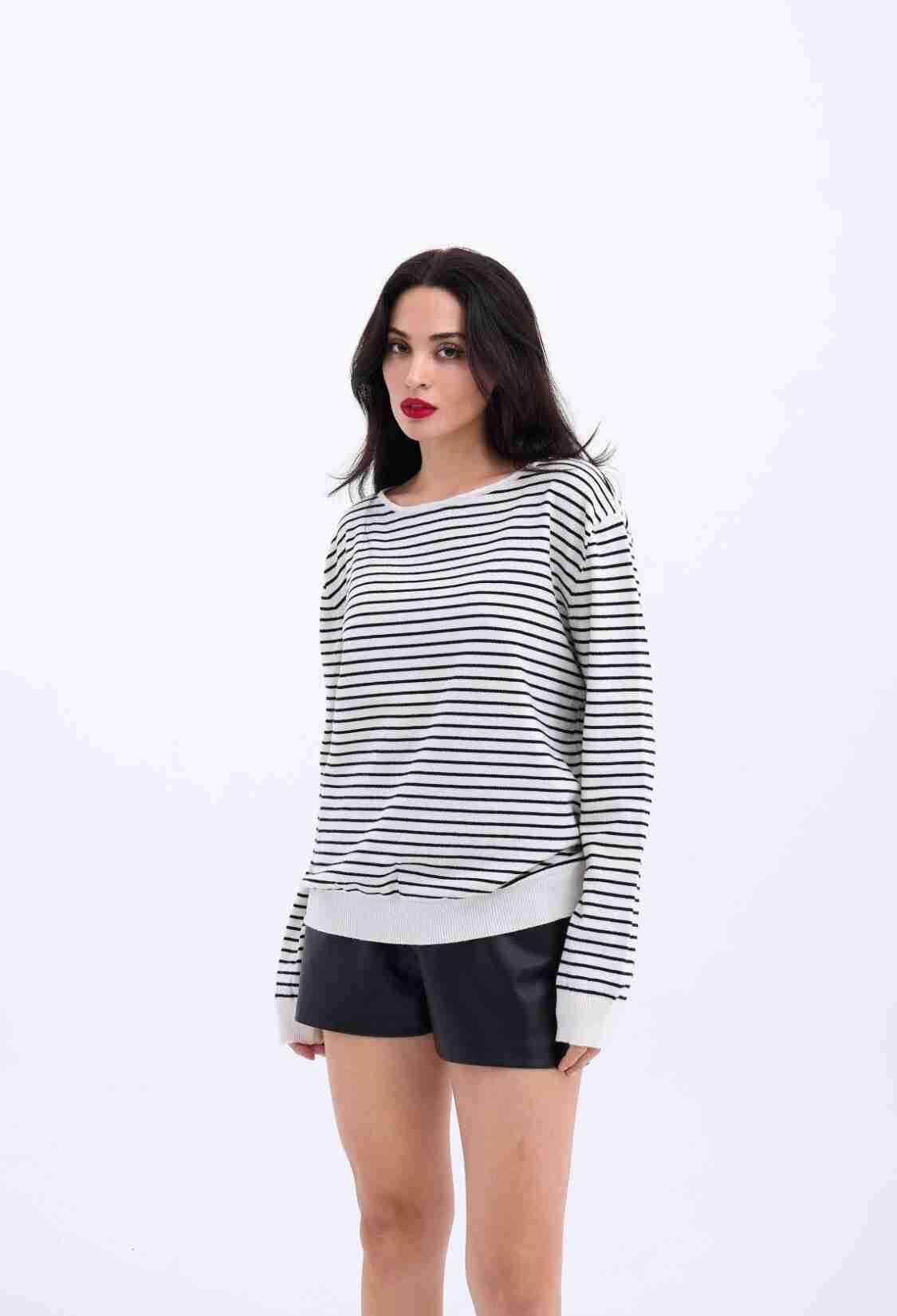 Knitted Striped Casual Sweater -- Black - Brand: Fame - Women & Kids, Baby Clothes Wholesale - TheBS Women