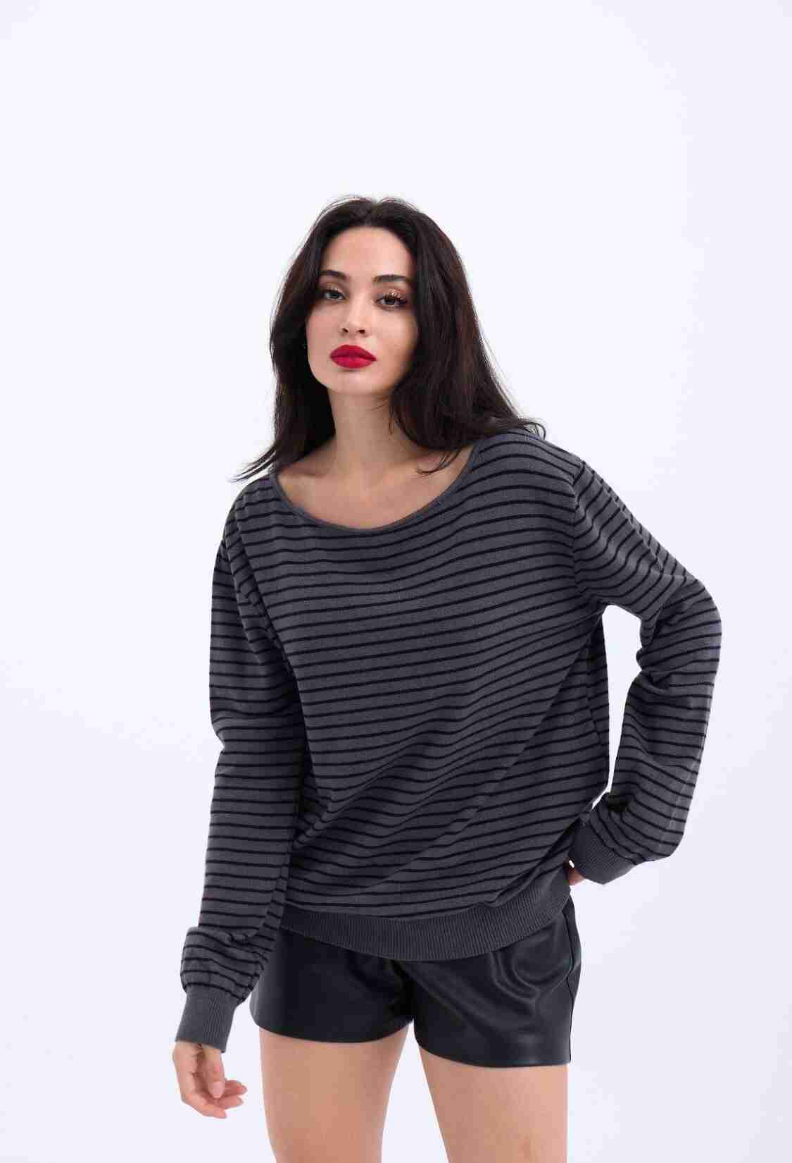 Knitted Striped Casual Sweater -- Black - Brand: Fame - Women & Kids, Baby Clothes Wholesale - TheBS Women
