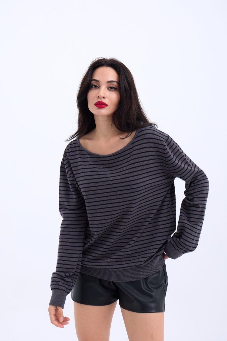 Knitted Striped Casual Sweater -- Black - Brand: Fame - Women & Kids, Baby Clothes Wholesale - TheBS Women