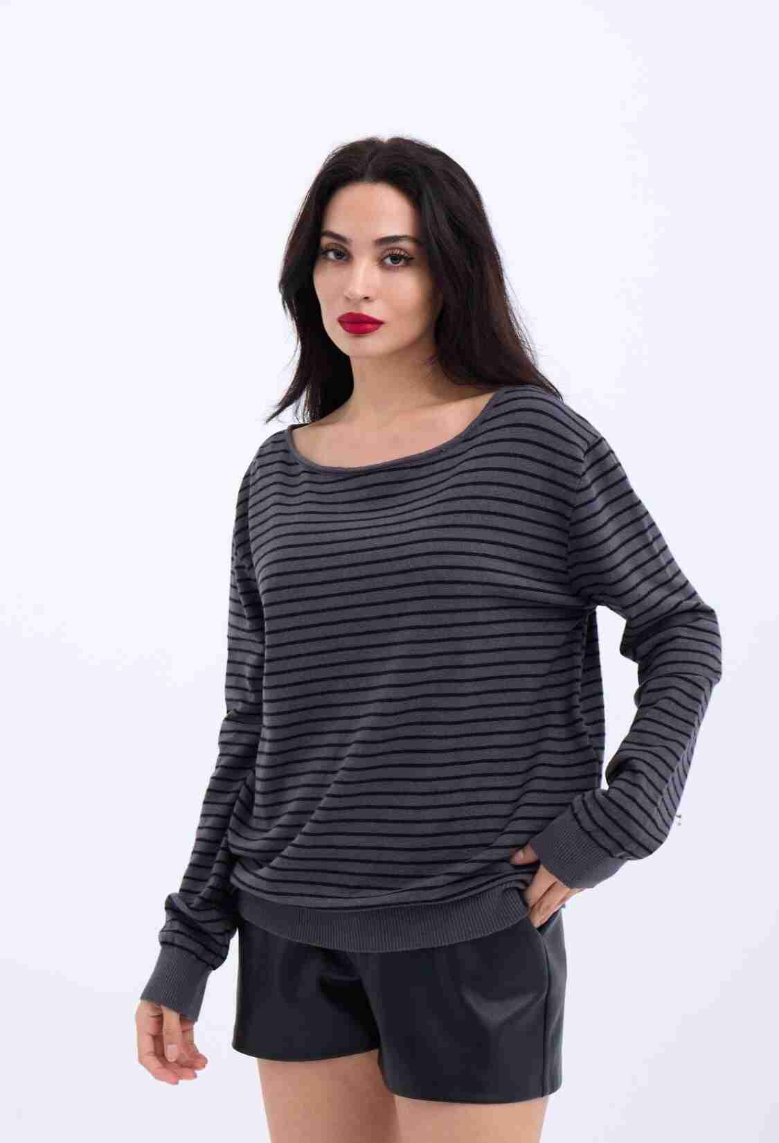 Knitted Striped Casual Sweater -- Black - Brand: Fame - Women & Kids, Baby Clothes Wholesale - TheBS Women