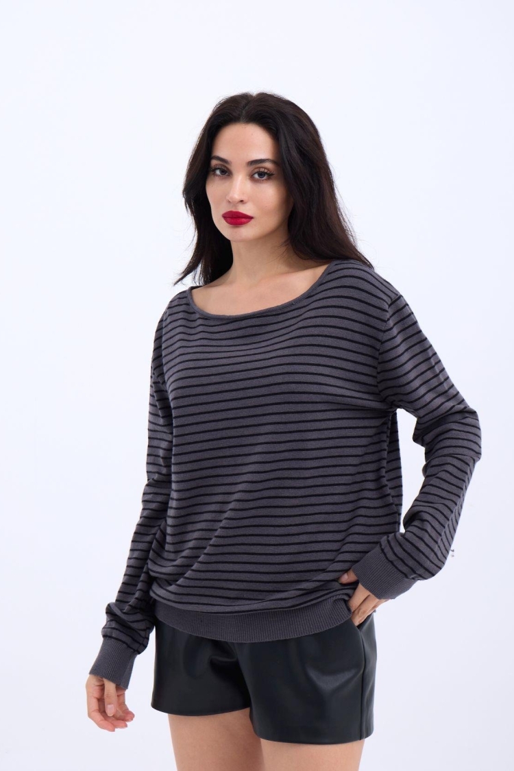 Knitted Striped Casual Sweater -- Black - Brand: Fame - Women & Kids, Baby Clothes Wholesale - TheBS Women