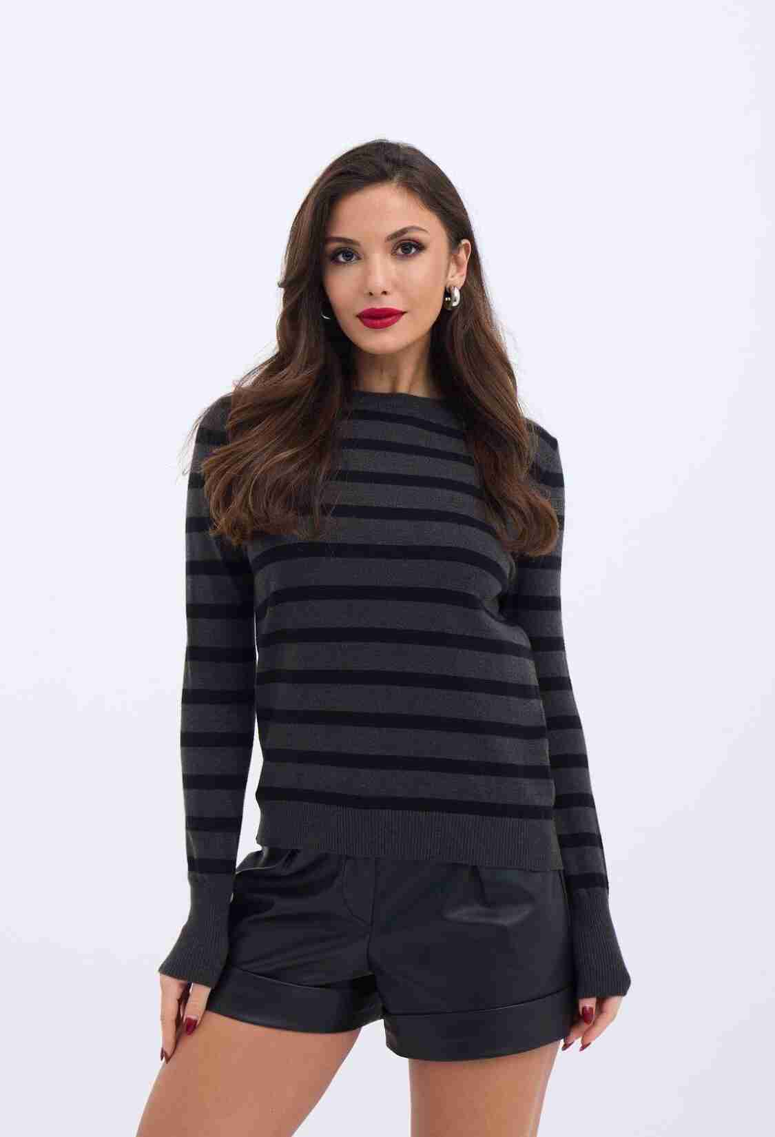 Knitted Striped Casual Sweater -- Black - Brand: Fame - Women & Kids, Baby Clothes Wholesale - TheBS Women