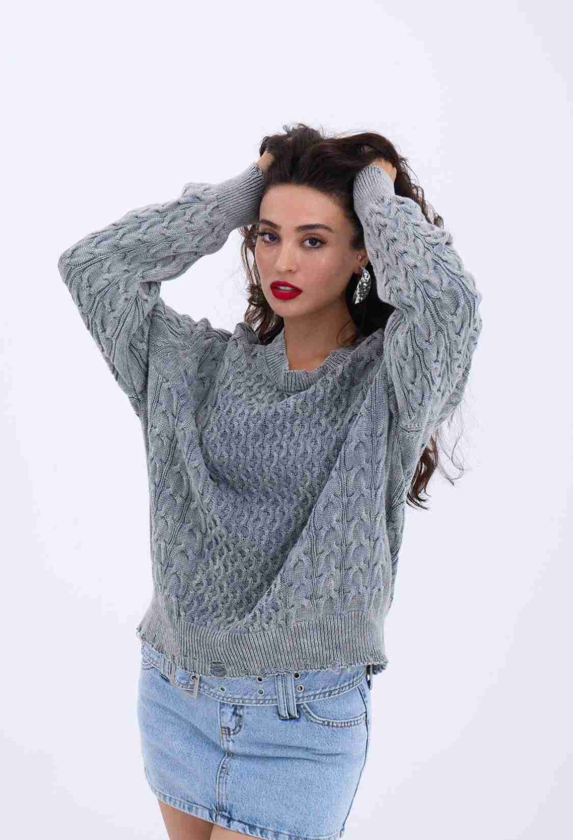 Knitwear Casual Hair Knitted Sweater - Gray - Brand: Fame - Women & Kids, Baby Clothes Wholesale - TheBS Women