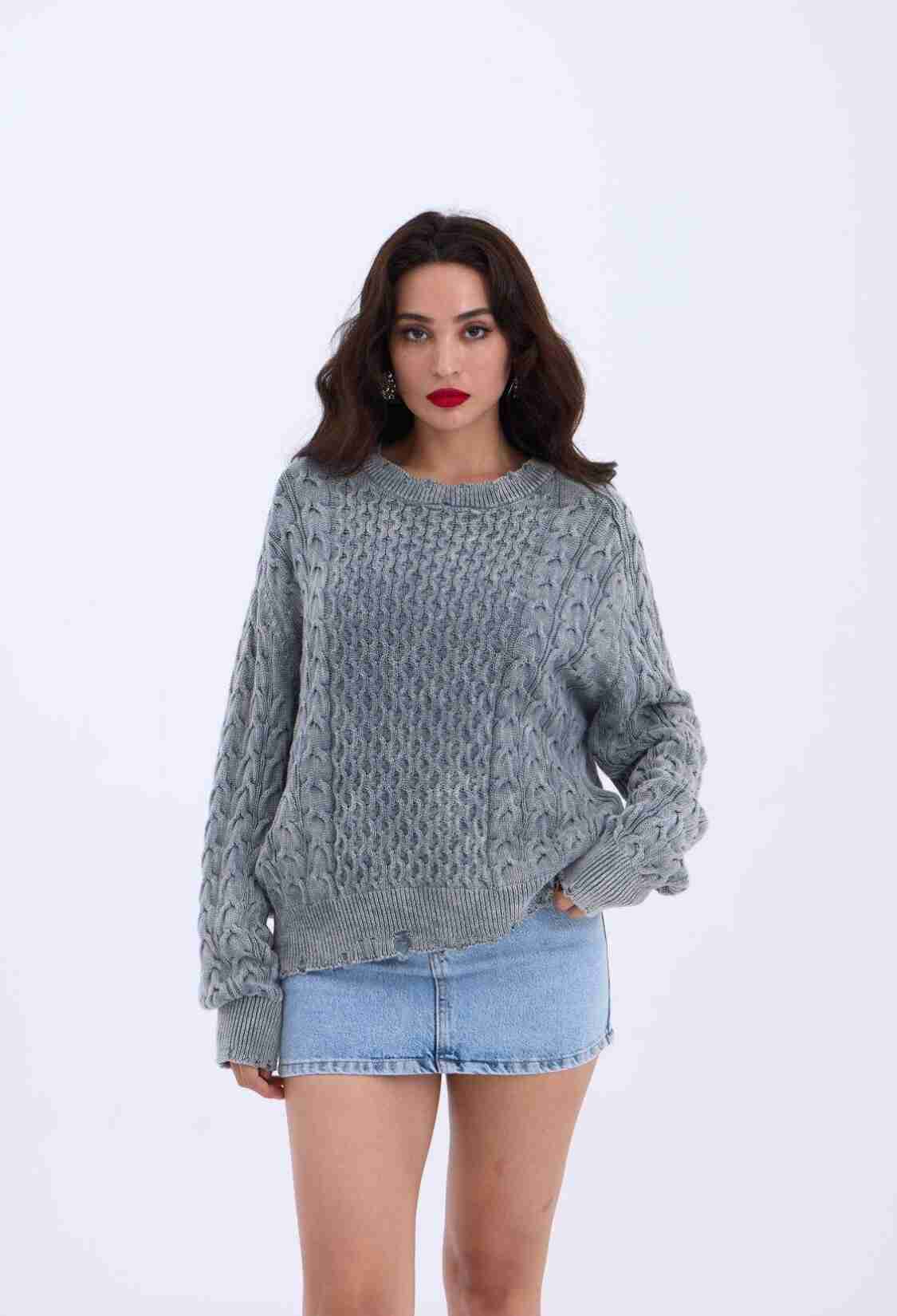 Knitwear Casual Hair Knitted Sweater - Gray - Brand: Fame - Women & Kids, Baby Clothes Wholesale - TheBS Women