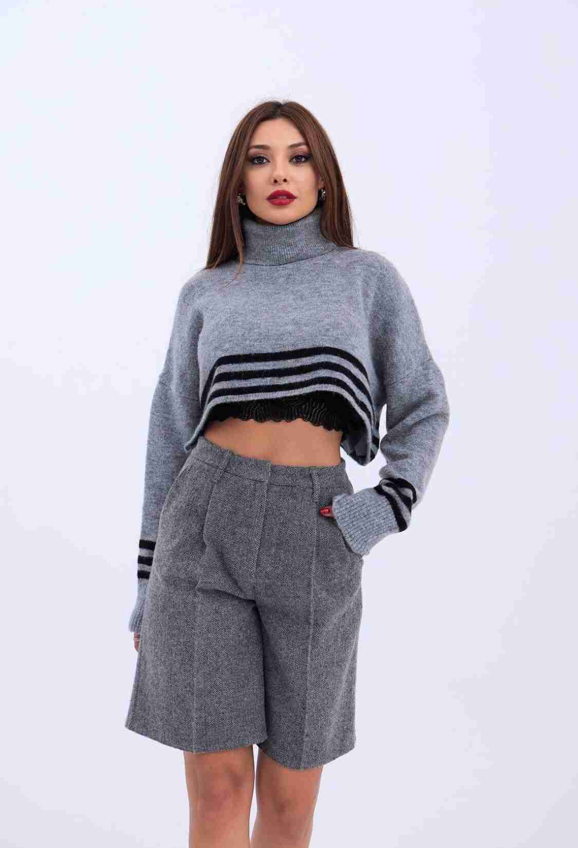 Knitted Striped Turtleneck Crop -- Black - Brand: Fame - Women & Kids, Baby Clothes Wholesale - TheBS Women