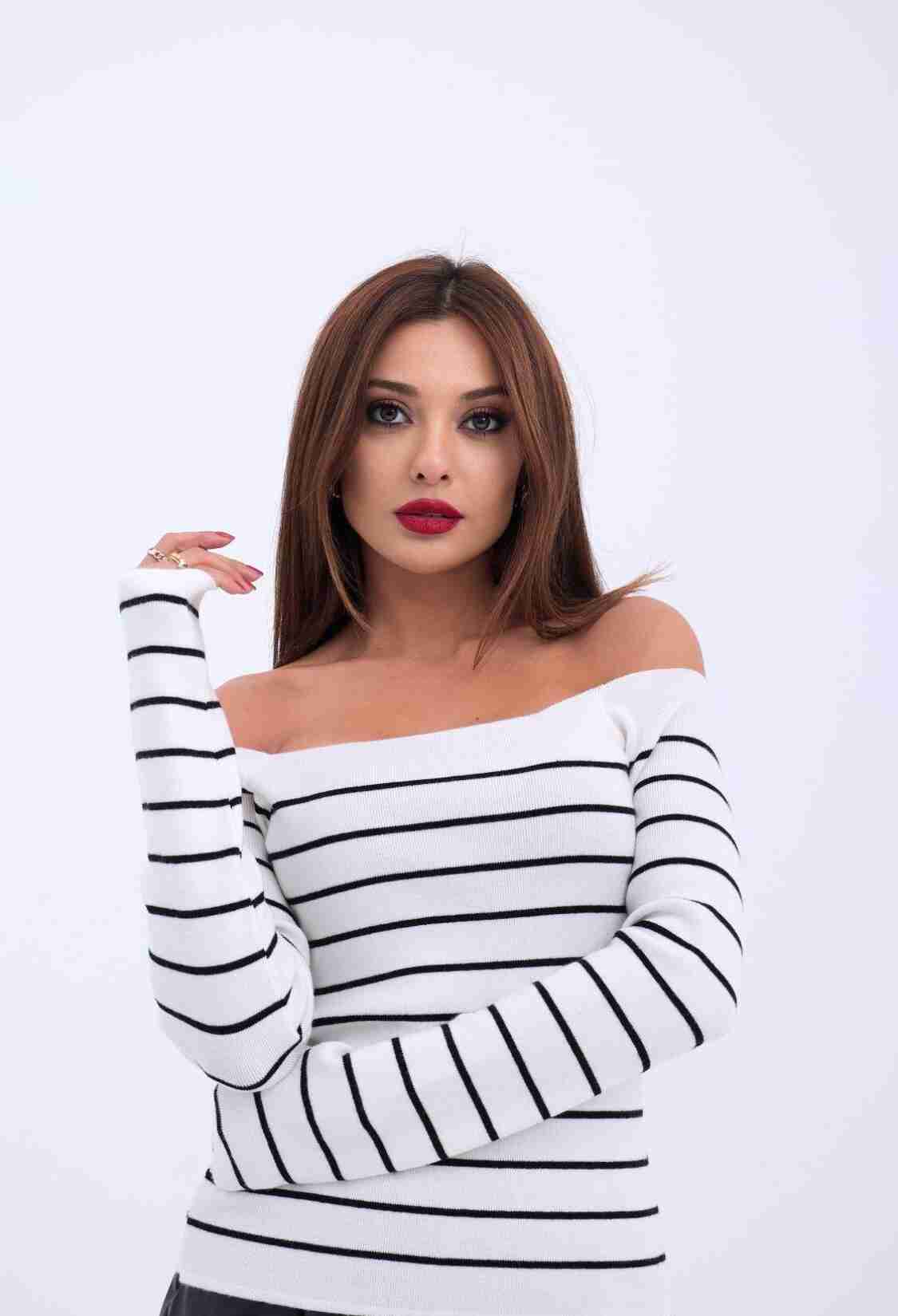 Knitwear Striped Boat Neck Sweater -& Black - Brand: Fame - Women & Kids, Baby Clothes Wholesale - TheBS Women