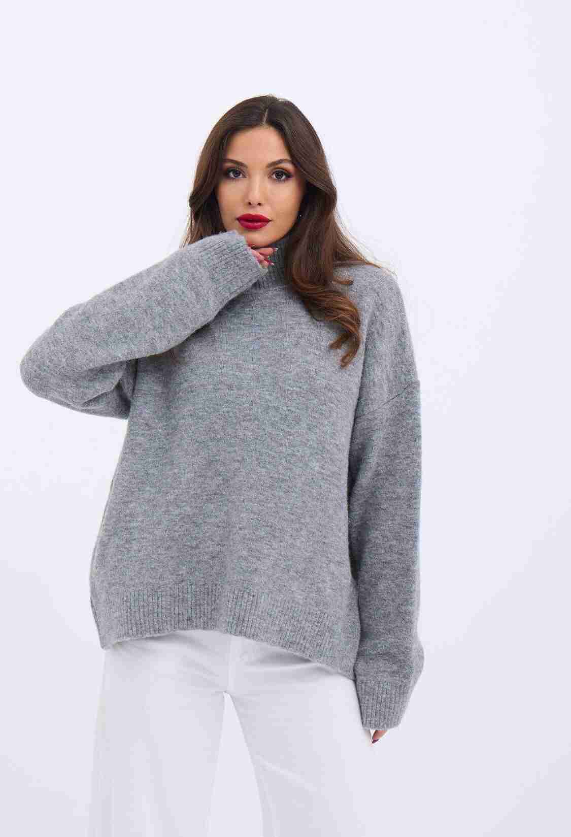 Knitwear Half Turtleneck Casual Sweater - Gray - Brand: Fame - Women & Kids, Baby Clothes Wholesale - TheBS Women